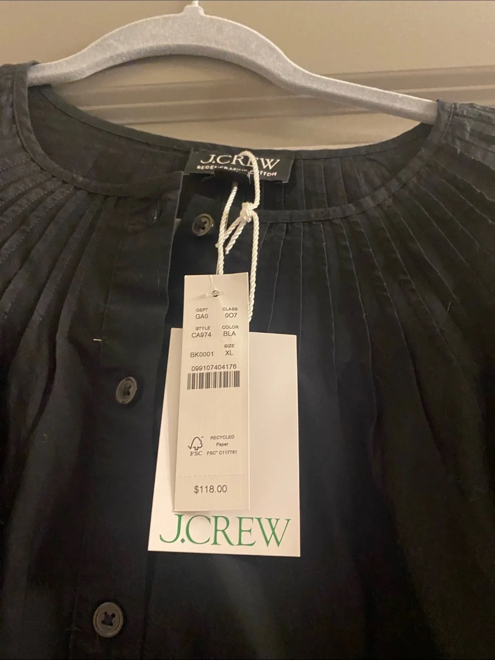 J. Crew Black Eyelet Button-Front Puff Sleeve Top